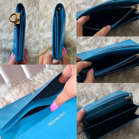 Yves Saint Laurent Vibrant Blue Embossed Wallet - Picture 8 of 12